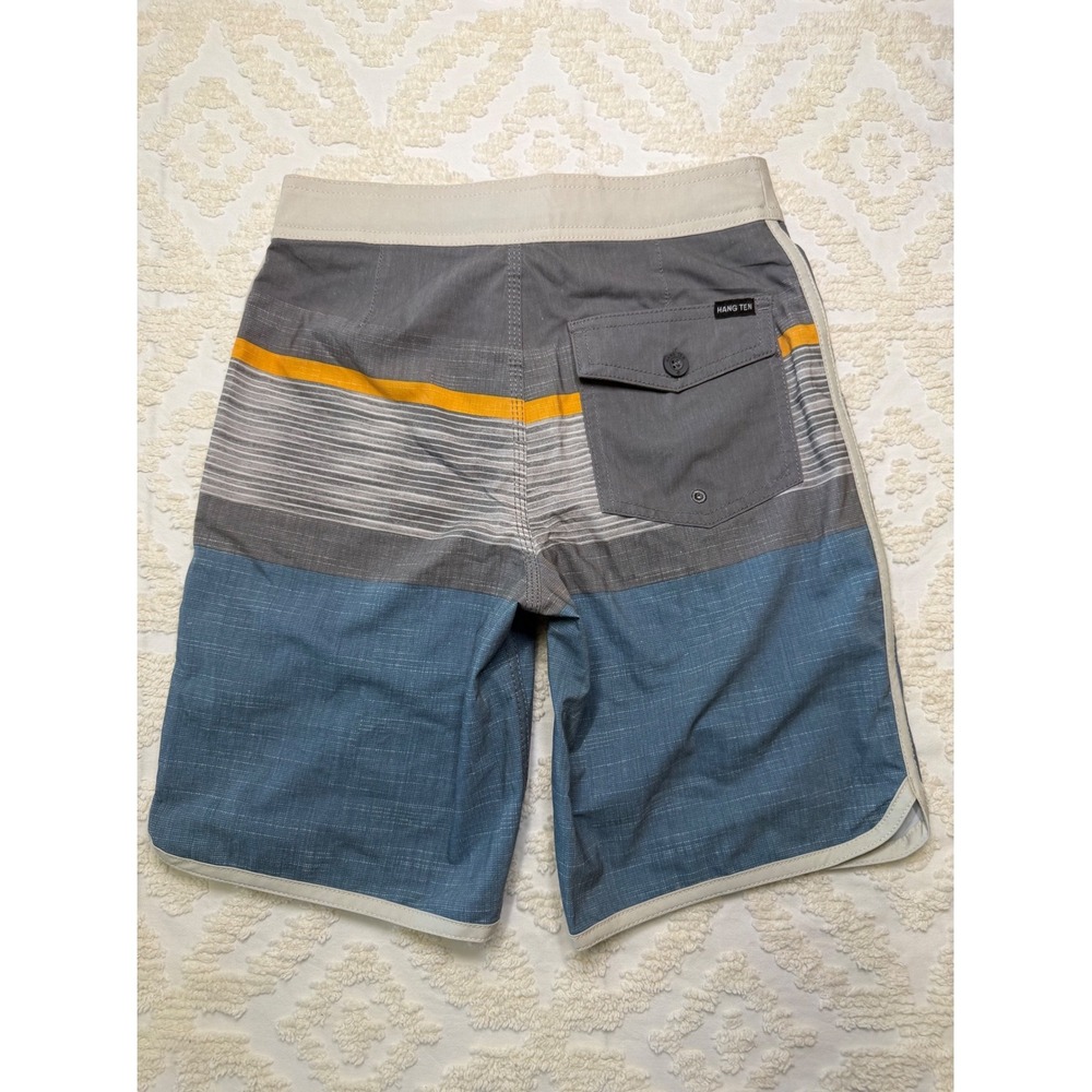 Hang Ten Striped Colorblock Board Shorts Blue Grey Yellow Size S 7/8 Swim Trunks - Picture 2 of 16